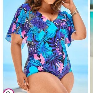 Floral Flutter Sleeve Tummy Control 26W